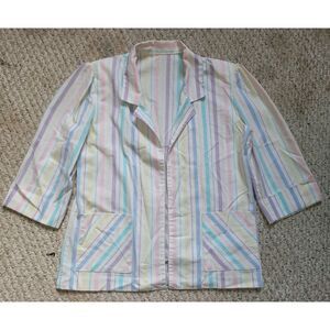 Vintage‎ 60s Striped Pastel Rainbow Shirt Jacket Shacket Womens S/M Retro 70s